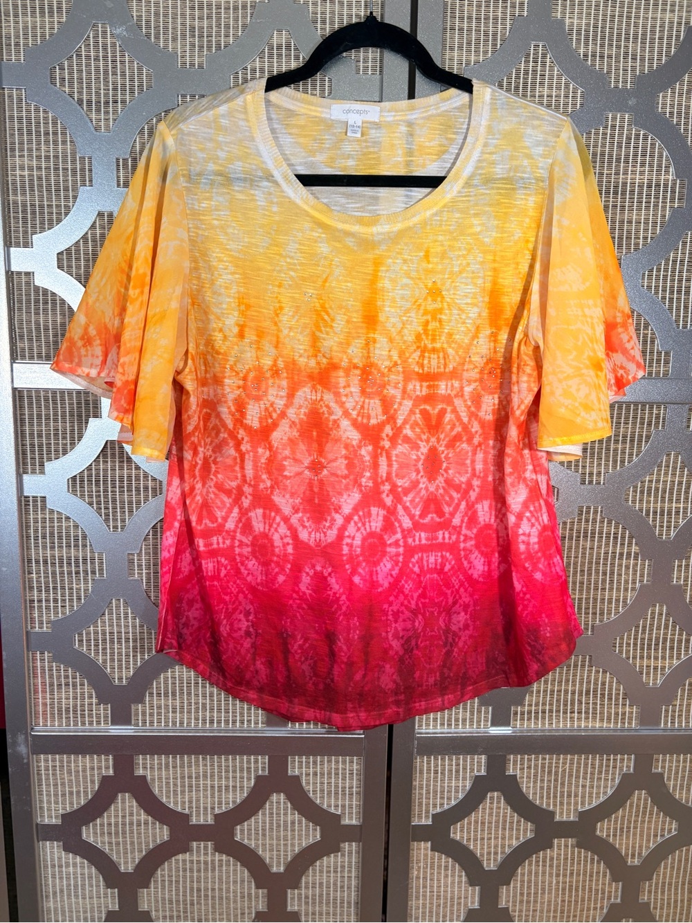 Concepts Ombré Short Sleeve Blouse - Yellow Pink Red